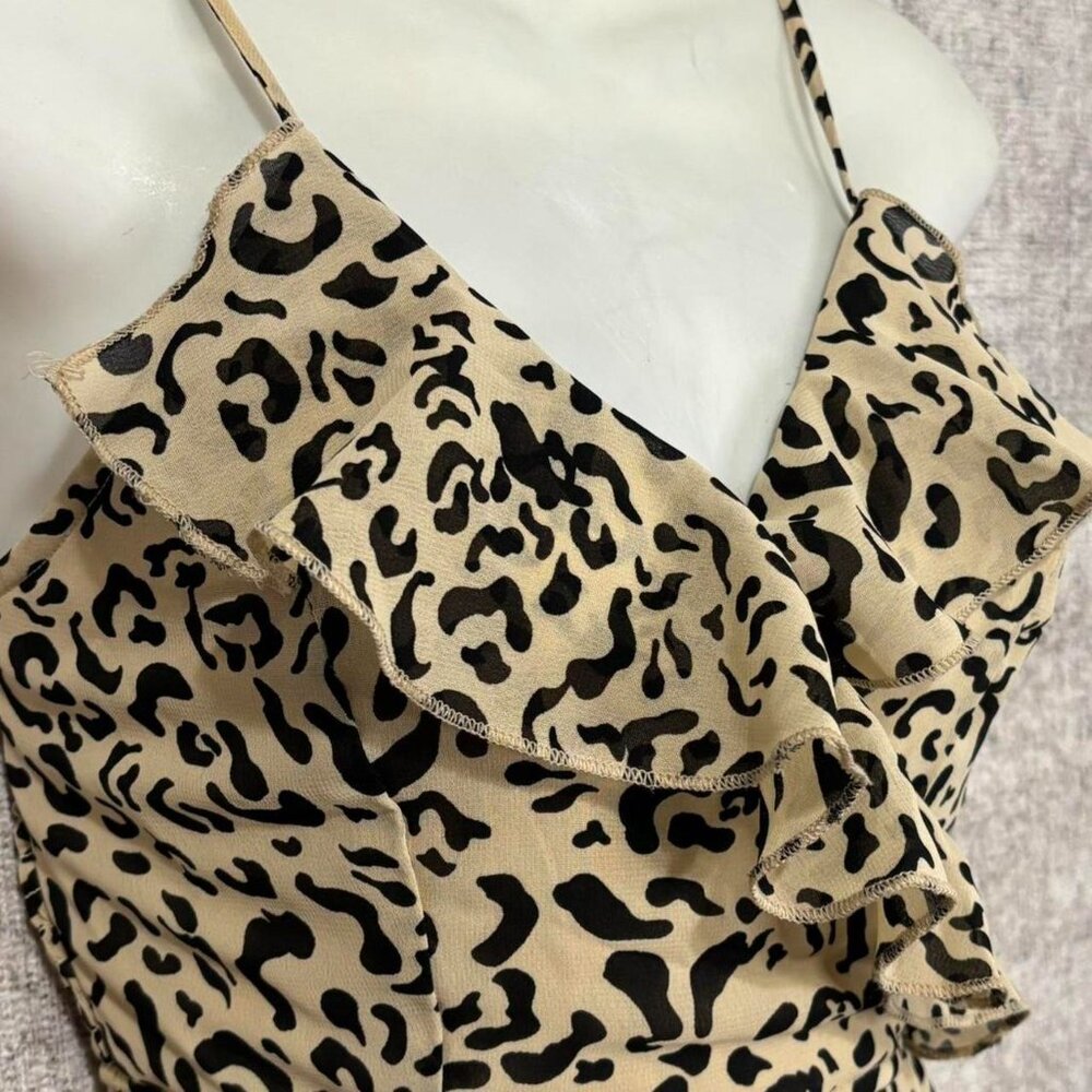 Tan & Black Leopard Ruffle Romper - Picture 3 of 6